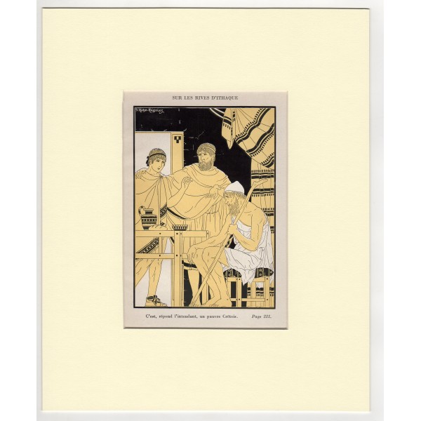 Oδυσσέας Τηλέμαχος & Εύμαιος Μυθολογίκή Σκηνή από την Οδύσσεια Art Deco Λιθογραφία Kuhn Regnier 1935