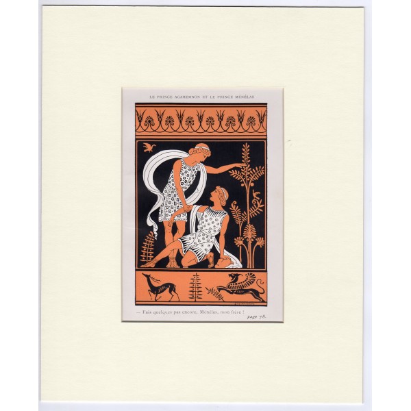 Αγαμέμνονας & Μενέλαος Μυθολογίκή Σκηνή από την Ιλιάδα Art Deco Λιθογραφία Ezio Anichini 1932