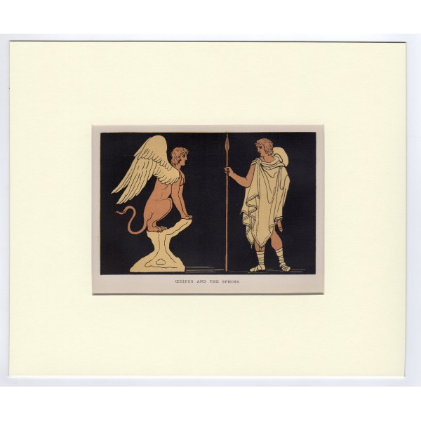 Oιδίποδας & Σφίγγα - Σκηνή από την Ελληνική Μυθολογία Λιθογραφία 1880